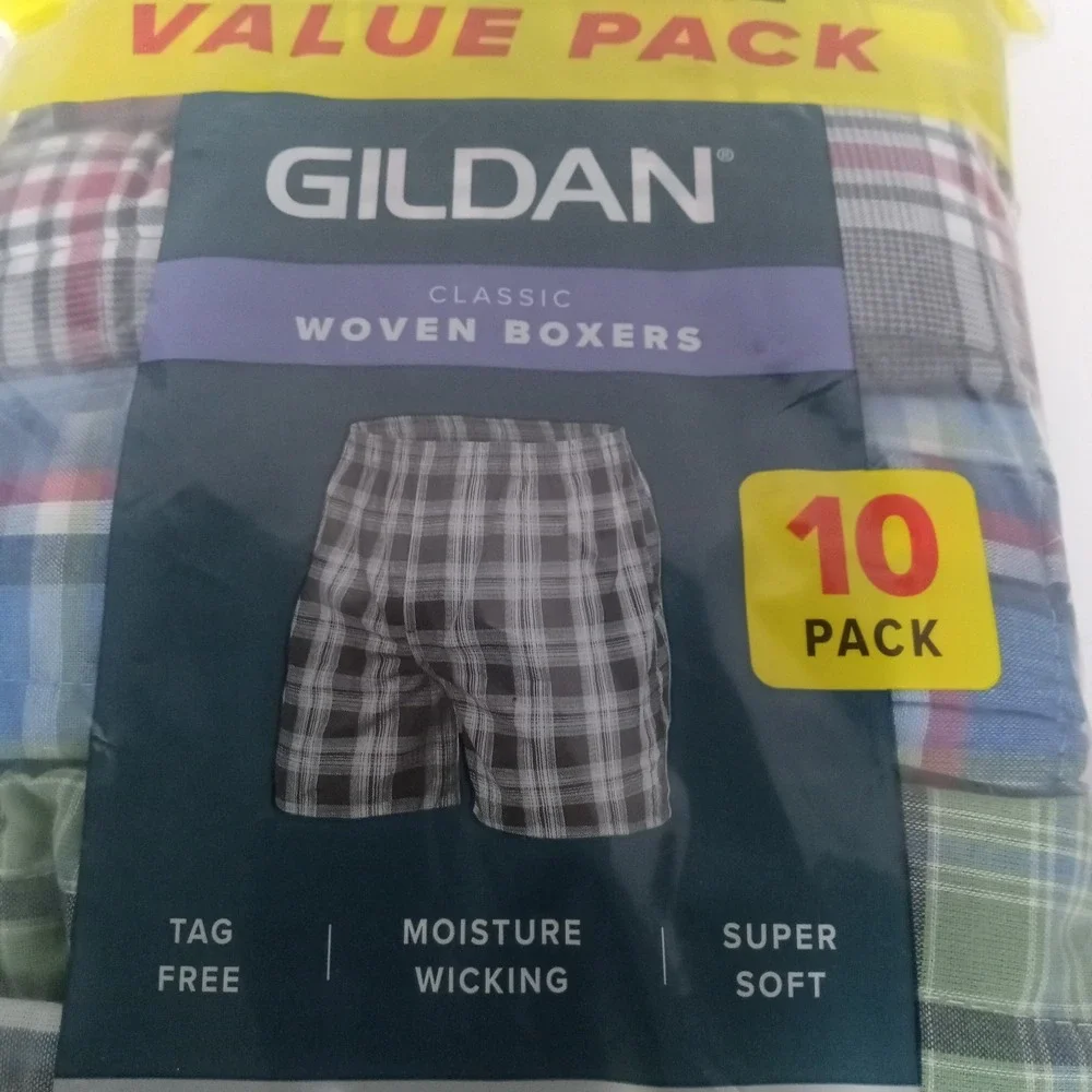 10-Pair GILDAN Men's S Classic Woven Boxers Shorts Underwear Tag Free Plaid